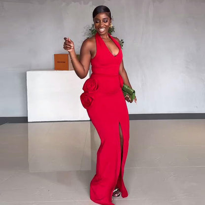 Maxi Bodycon Dress with 3D Floral Details