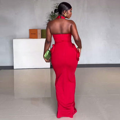 Maxi Bodycon Dress with 3D Floral Details