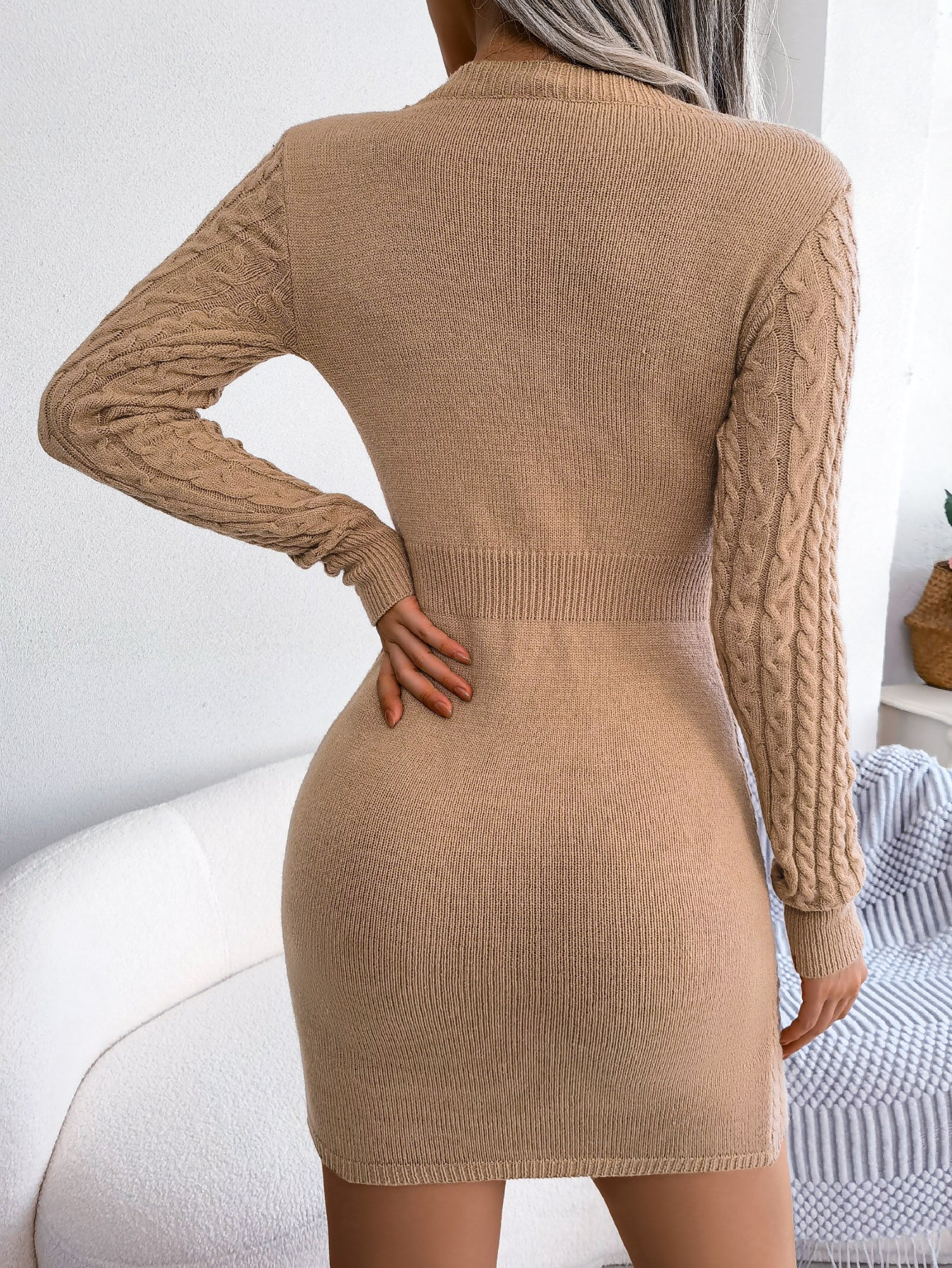 Women’s Hollow-Out Bodycon Cable Knit Sweater Dress