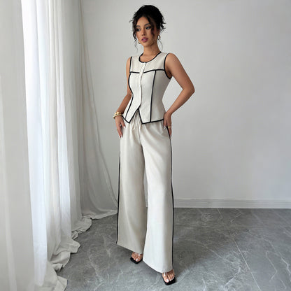Smart Casual Vest and Wide Leg Pants Two-Piece Outfit