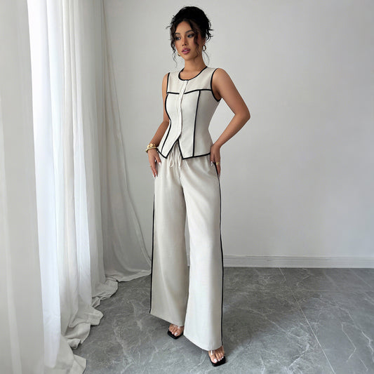 Smart Casual Vest and Wide Leg Pants Two-Piece Outfit
