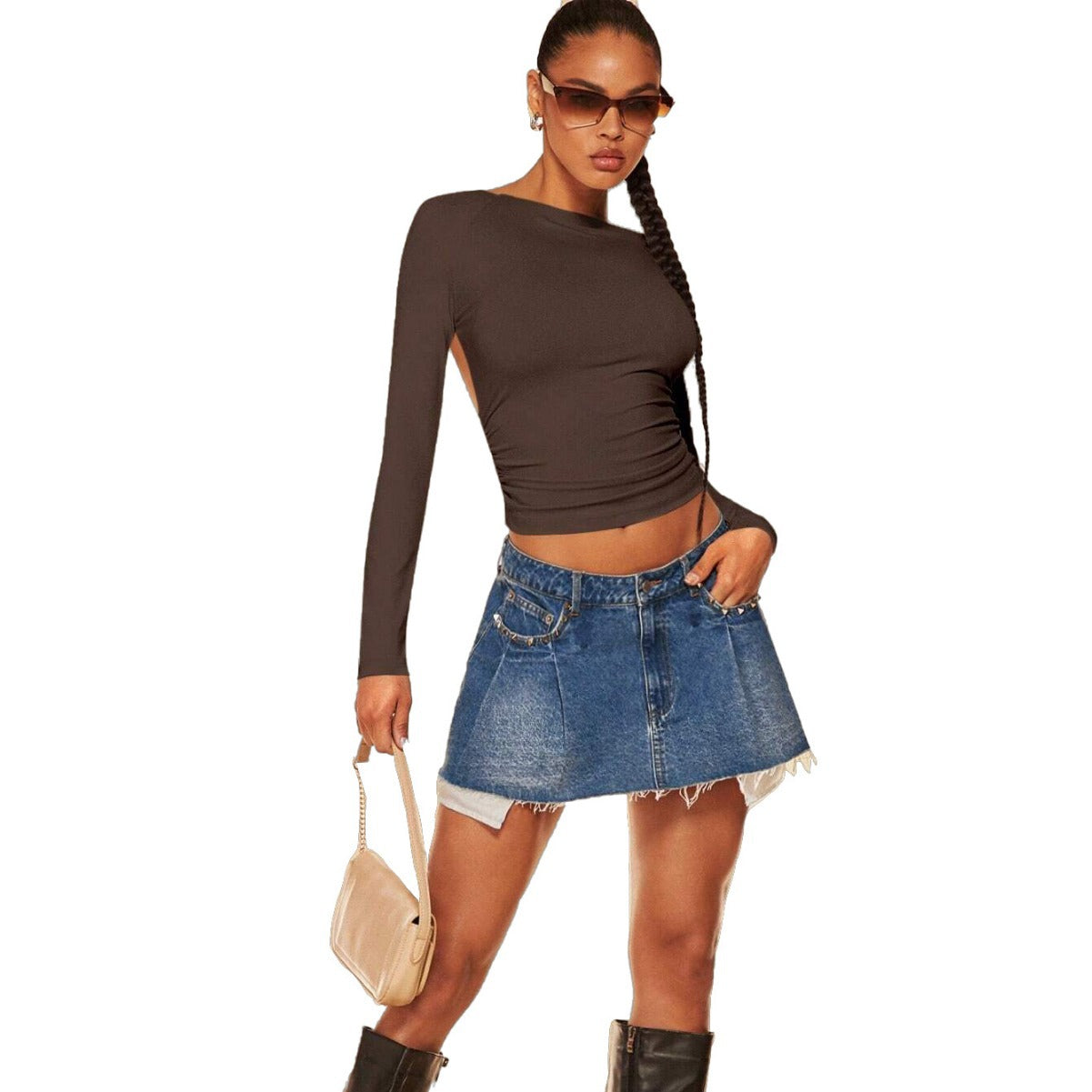 Sleek Backless Long Sleeve Sexy Top