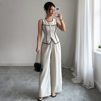 Smart Casual Vest and Wide Leg Pants Two-Piece Outfit