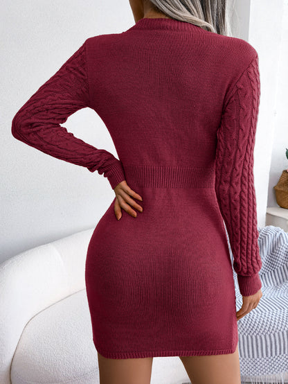 Women’s Hollow-Out Bodycon Cable Knit Sweater Dress