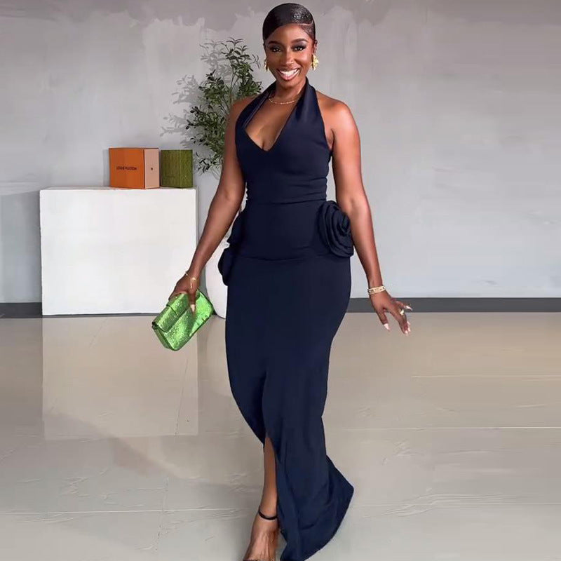 Maxi Bodycon Dress with 3D Floral Details