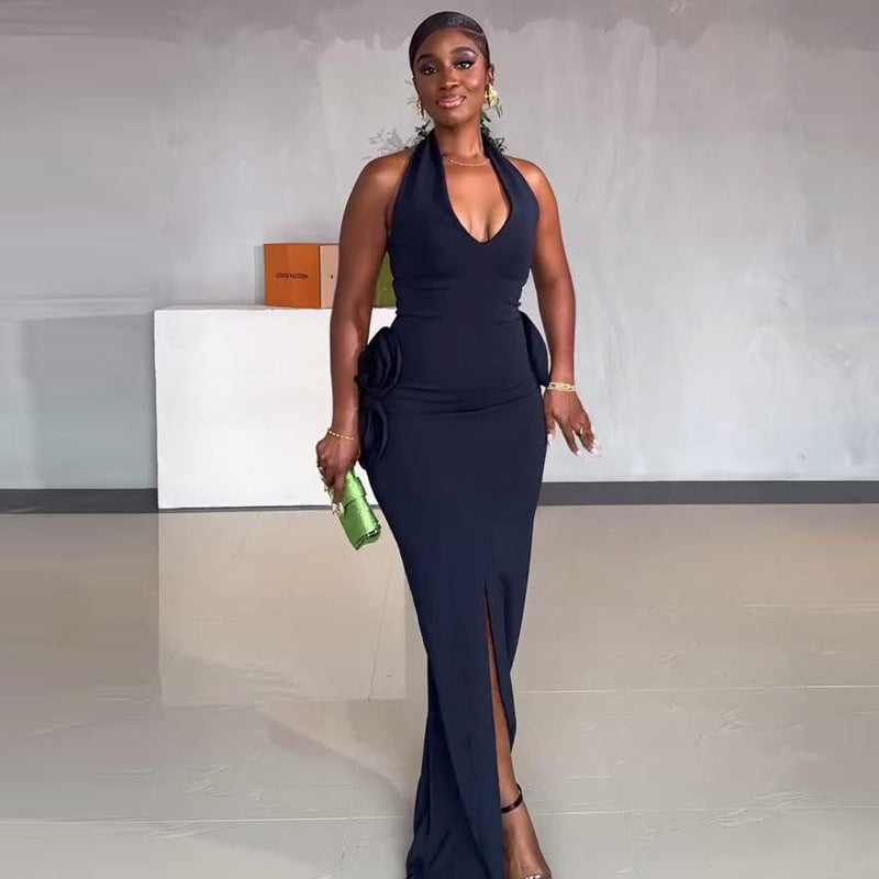 Maxi Bodycon Dress with 3D Floral Details