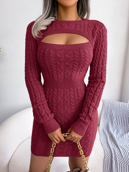 Women’s Hollow-Out Bodycon Cable Knit Sweater Dress