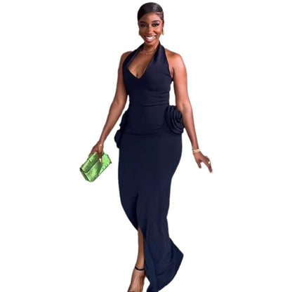 Maxi Bodycon Dress with 3D Floral Details