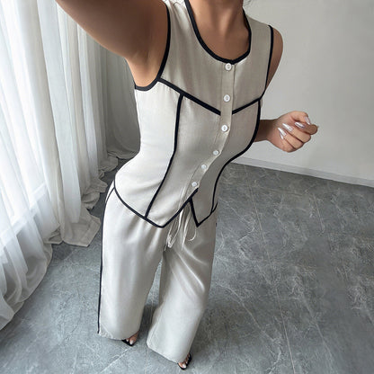 Smart Casual Vest and Wide Leg Pants Two-Piece Outfit